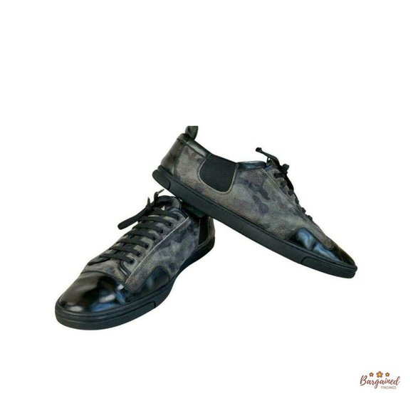 Authentic Louis Vuitton Camouflage Suede & Black Leather Slalom Low Top Sneakers - Picture 2 of 14